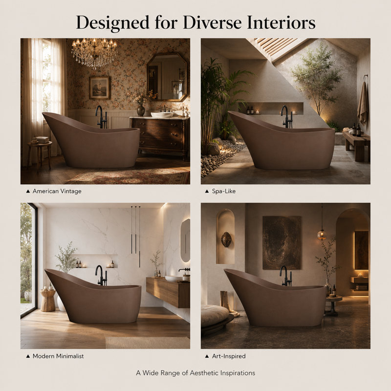 67.3" x 29.7" Freestanding Soaking Cement Bathtub, Brown 