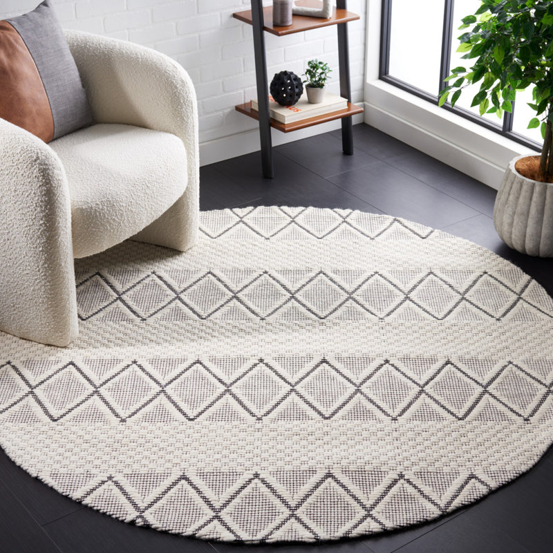 Marbella Hand Woven Wool And Cotton With Latex Geometric Rug, Round 6'