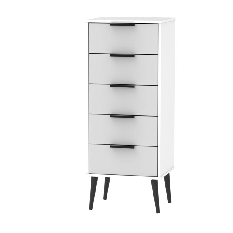 Fully Assembled Grantville 5 Drawer 45Cm W, Grey Matt / White