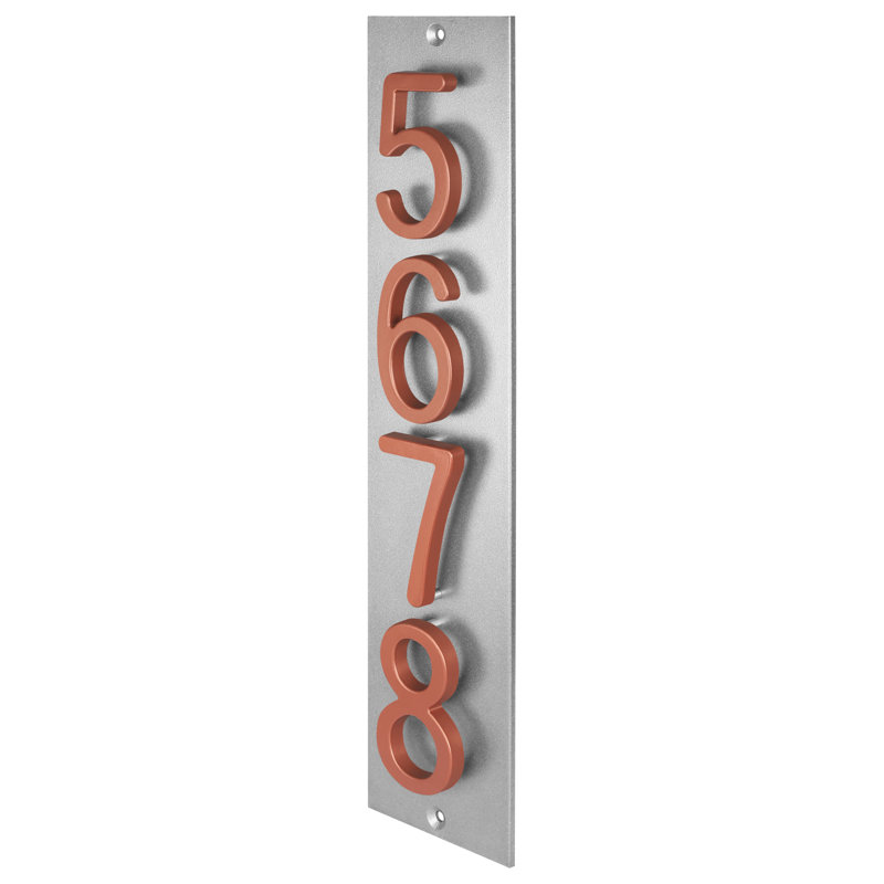 Plaque d'adresse verticale flottante en aluminium Royal Shade - 4 chiffres personnalisés, Noir, Cuivre, Oui