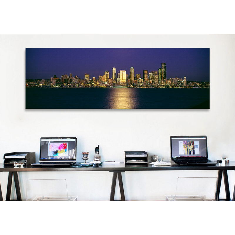 Reproduction de photo sur toile panoramique, gratte-ciel panoramique au bord de l'eau, Elliott Bay, Seattle, King County, Washington