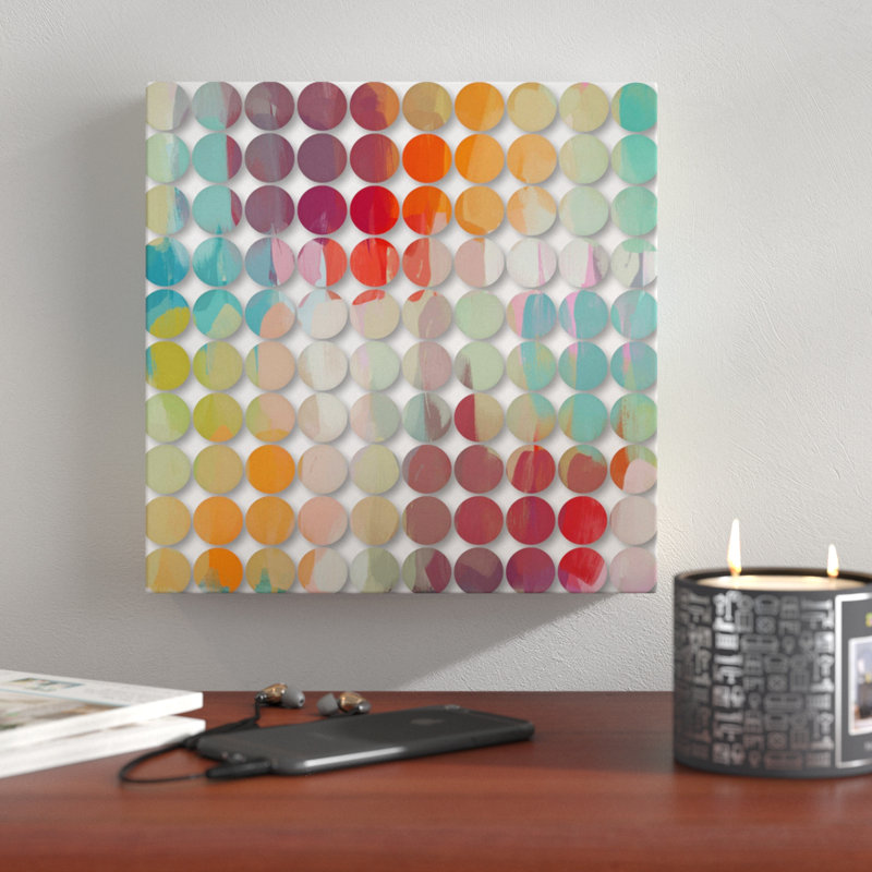 Cercles colorés 7-imprimé sur toile, H 10 po x l 10 po x P 2 po, Toile tendue