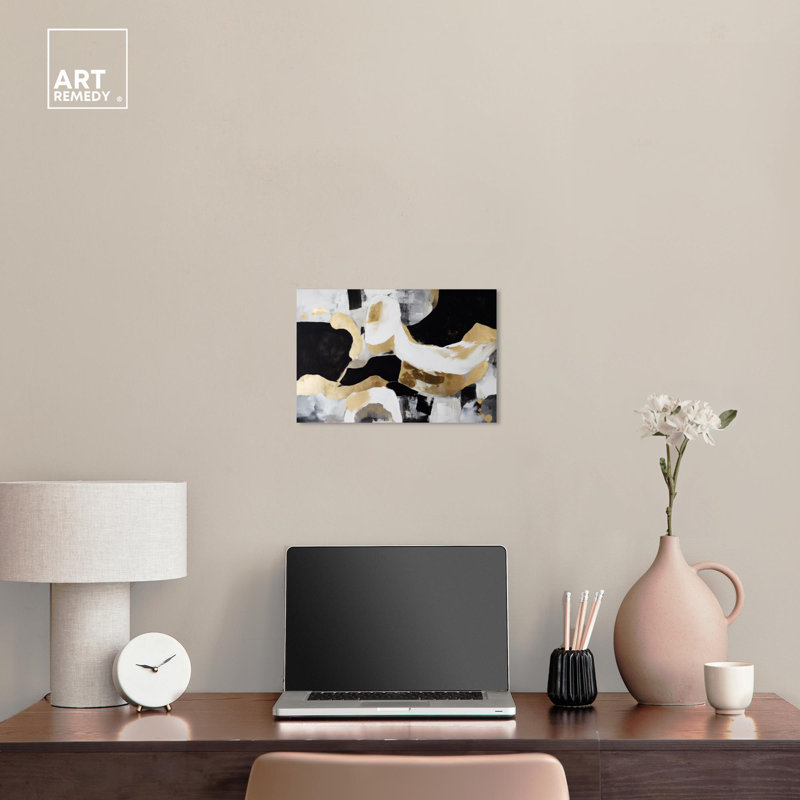 Elegant Black, White, and Gold Abstract Canvas Wall Art, 15" x 10"