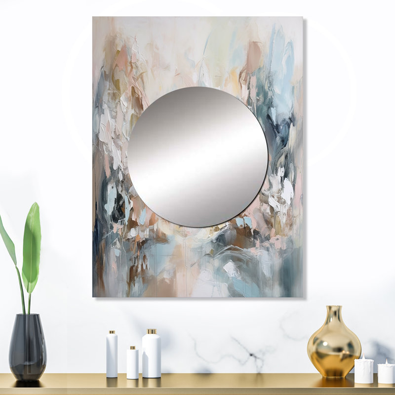 Delicate Brushstrokes Abstract Painting IV - Abstract Painting Large Mirror, Cream Unique Wall Mirror Decor, Printed Metal Art