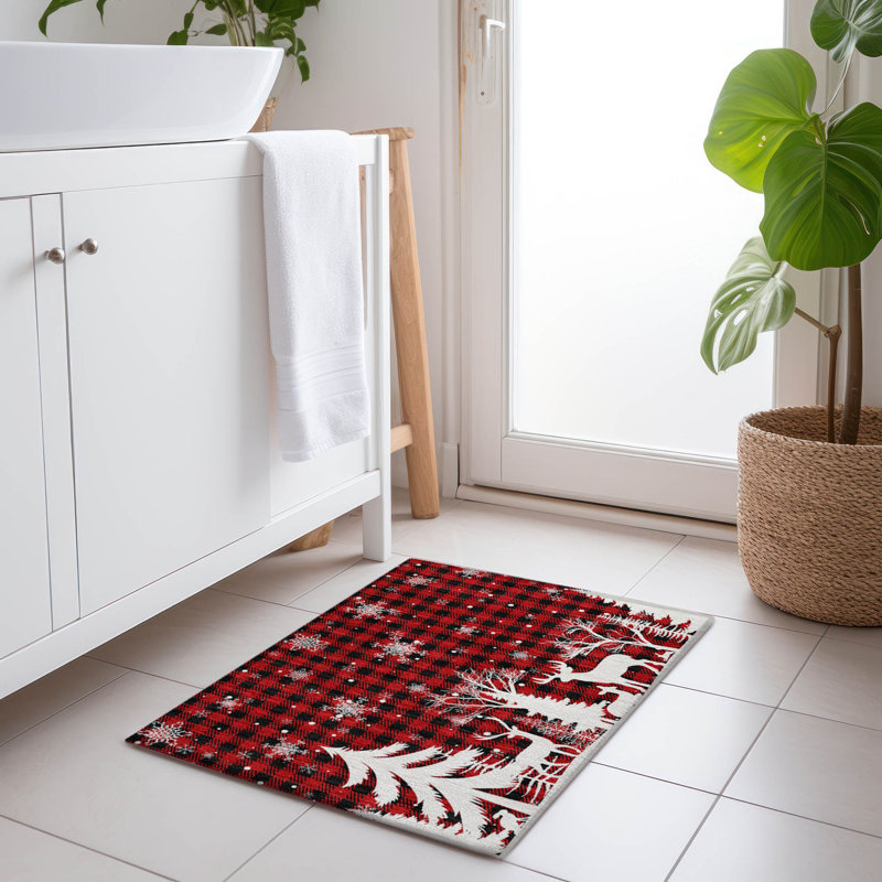 Tapis de Noël renne de Noël intérieur / extérieur lavable à la machine, Rectangle 1 pi 8 po x 2 pi 6 po