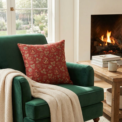 Fleurs de cerisier de jardin Plutus imprimées sur un polyester d'aspect lin. Coussin Luxury