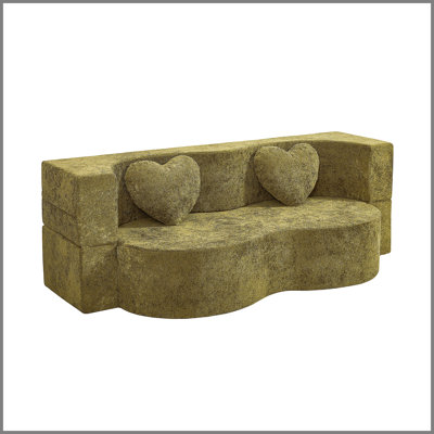 Canapé-lit en forme de cœur convertible en forme de cœur, canapé-lit sans assemblage en éponge de 78,7 pouces dans une boîte avec coussins pour salon, appartement et chambre d'amis - Vert olive