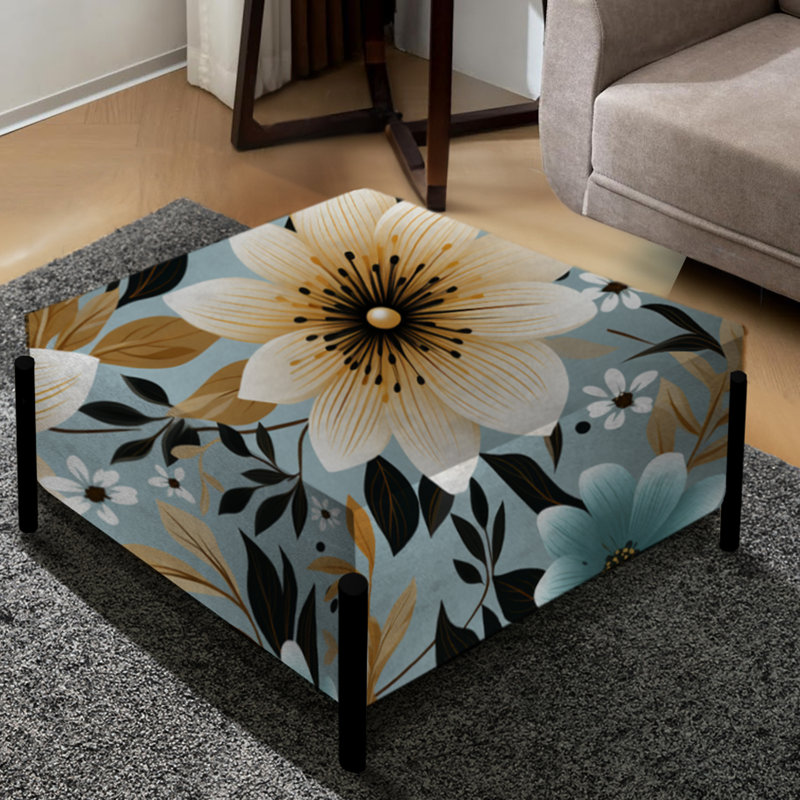 Ivoire de style bord de mer à motif floral - grand repose-pieds carré floral
