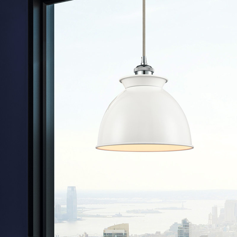 Luminaire suspendu en forme de dôme à 1 lumière Arev, Blanc lustré, Non, Chrome poli