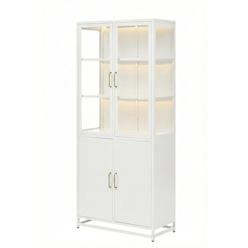 Vitrine de 76,75 po de hauteur avec portes en verre et lumières DEL, Blanc