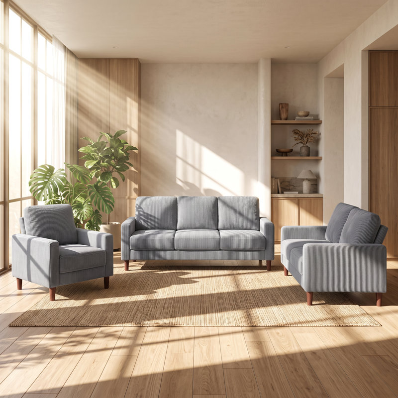 Ensemble de canapé de salon en velours côtelé gris l 76,5 po x P 34 po x H 36,5 po Kanepe