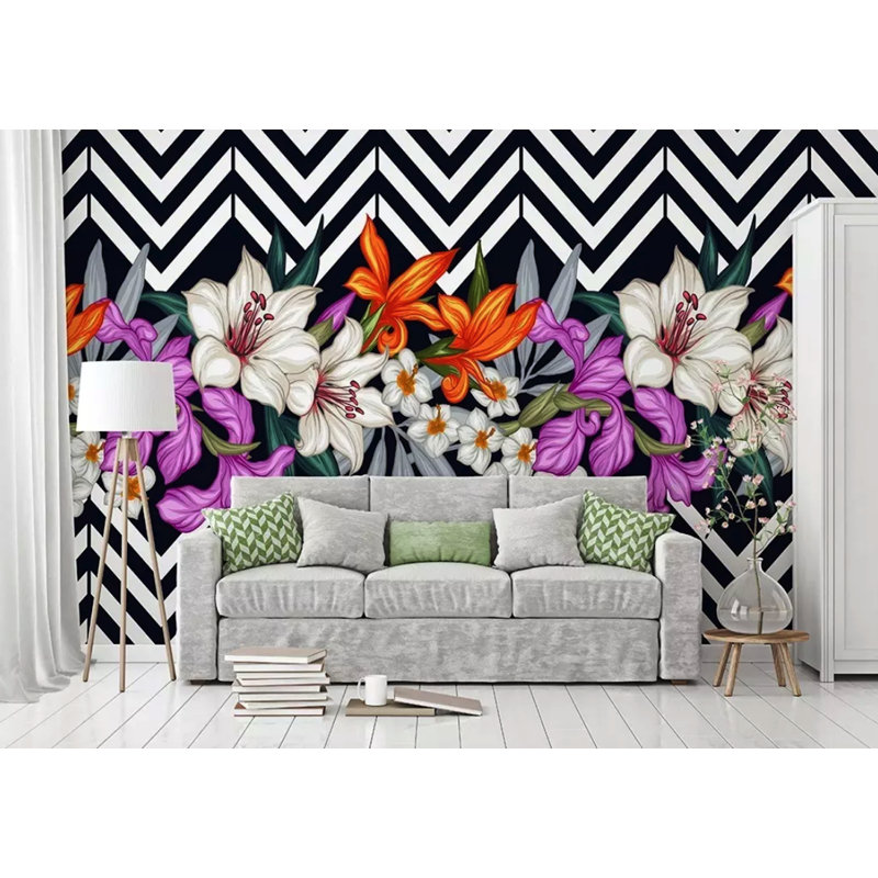 Papier peint amovible fleurs de lys, L 75 po x l 112 po