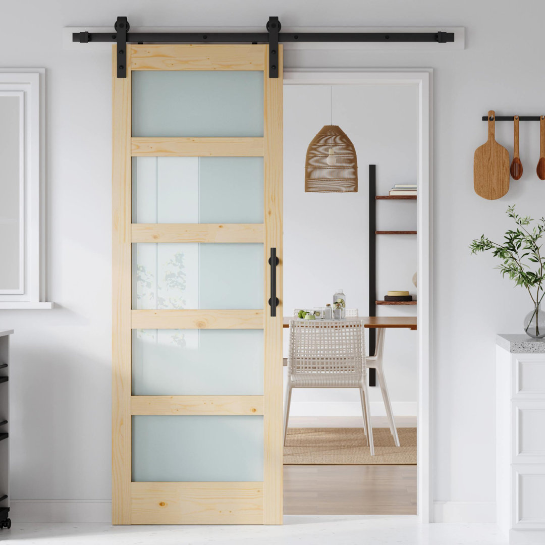 Glass Wood Barn Door with Installation Hardware Kit TREEBLING 