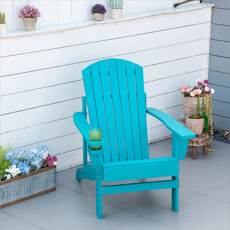 Wooden Adirondack Bench With Cup Holder And Umbrella Hole, Weather-Resistant Patio Furniture For Deck, Garden, And Backyard