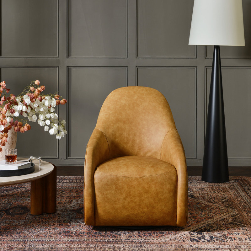 Fauteuil demi-tonneau pivotant en cuir véritable l 30,7 po, Chameau