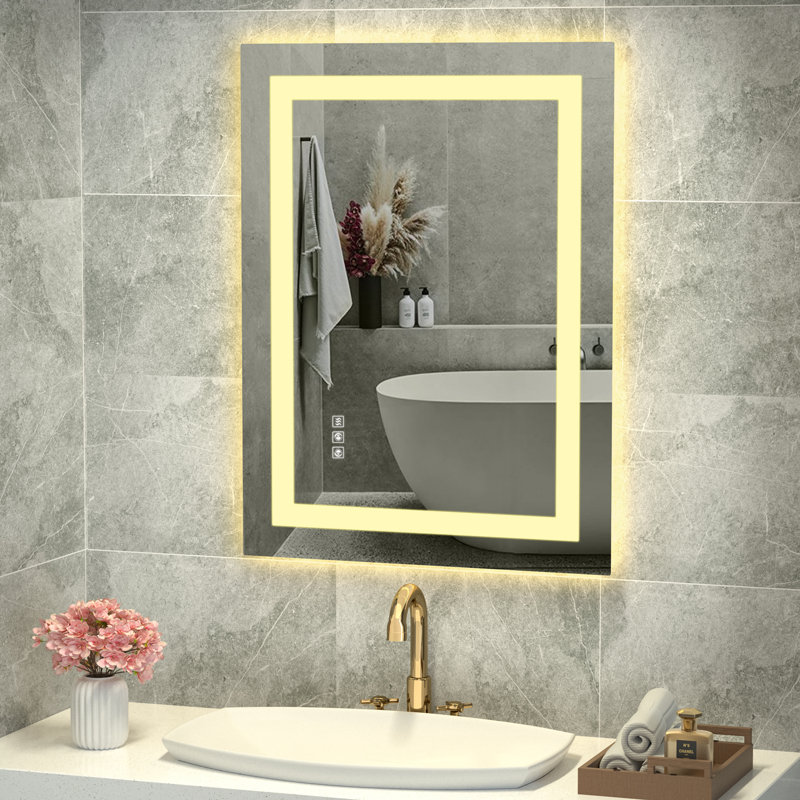 Keyshauna LED Bathroom Mirror with Frontlit and Backlit, 3 Colors Temperature & Dimmable Light Anti-fog Tempered Glass Bathroom Vanity Mirror