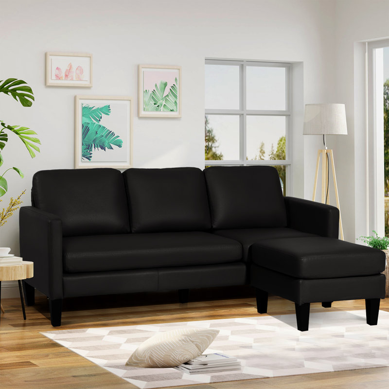 Idy Upholstered Sectional, Black Faux Leather