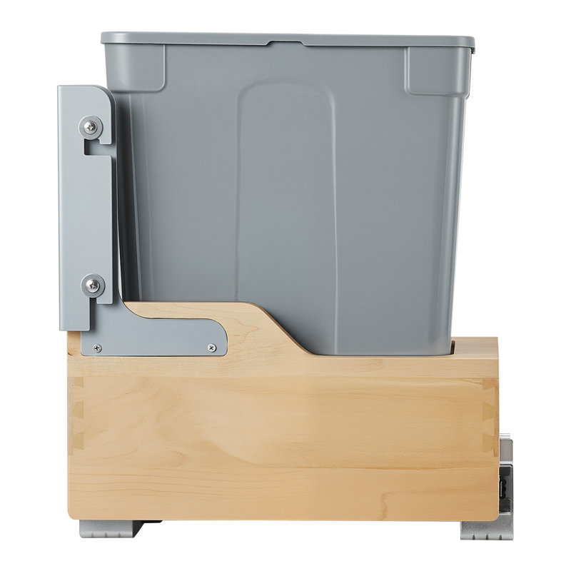 Poubelle coulissante en bois pour armoires de cuisine, bac à déchets de 35 pintes (32,7 L), bac à déchets sous plan, trousse de porte, installation sous comptoir, avec système de fermeture douce en métal robuste