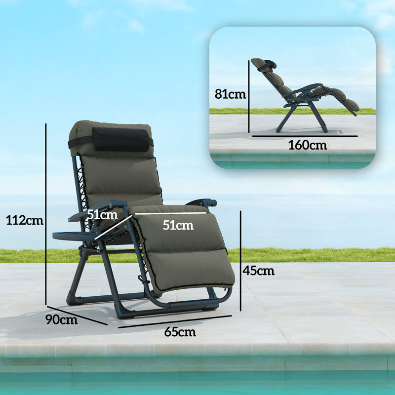 90cm Long Zero Gravity with Cushions, Grey