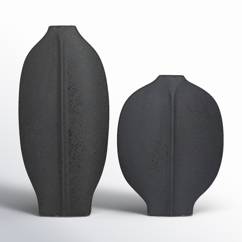 Ceramic Textured Decorative Vase Set, 17.7" H x 8.45" W x 4" D, Black