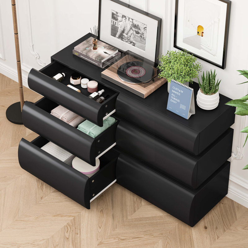 Wood Console Table with 6 Drawers,No Handle