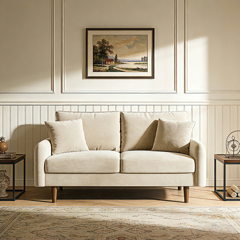 56.3" Velvet Spring-Padded Loveseat Comfort Sofas, Beige