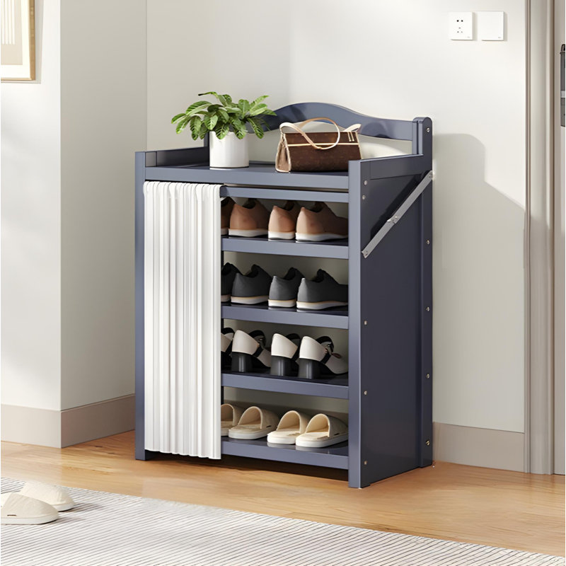 Foldable Shoe Rack For Home - Bamboo Entryway Shoe Organizer With Dust-Proof Curtain, Multi-Layer Design For Easy Storage
