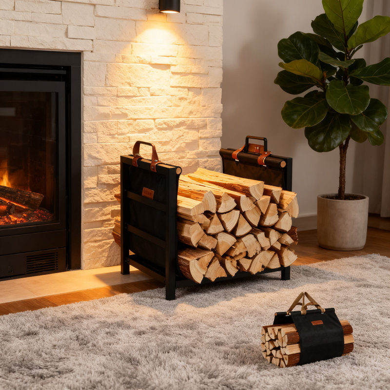 Support à bois de chauffage en acier robuste avec support à bûches amovible pour une utilisation intérieure et extérieure, support à bois pour le rangement, le séchage et l'organisation