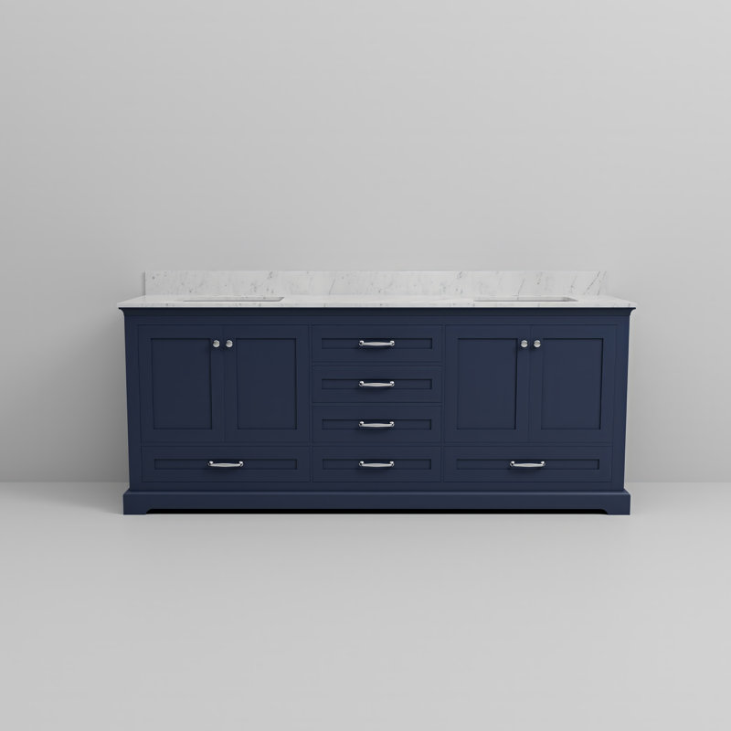 Ensemble de meuble-lavabo double 80 po Dukes, Marine, Marbre de Carrare blanc