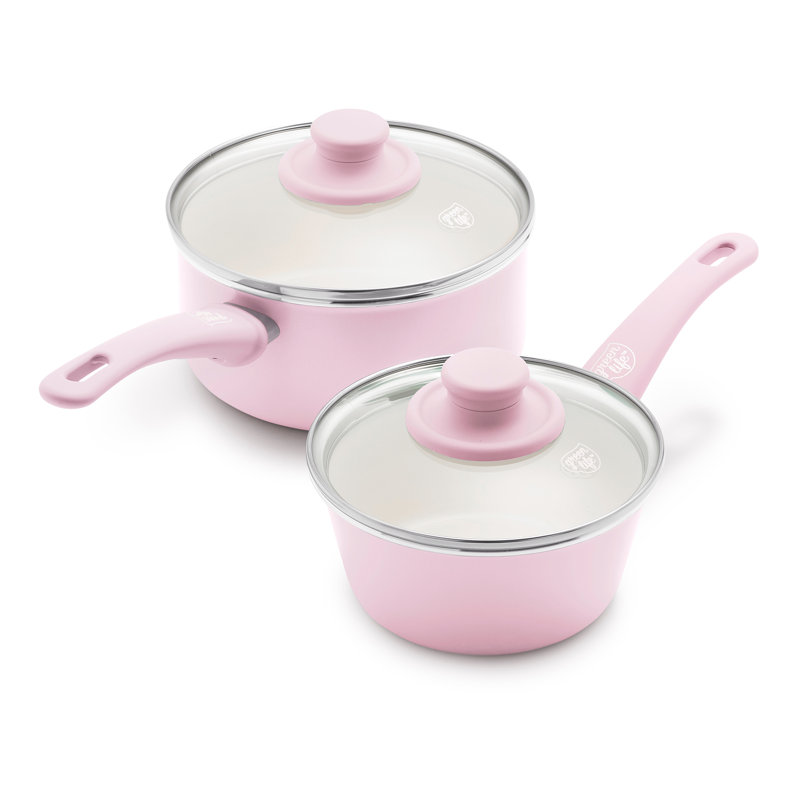 Ensemble de casseroles en céramique antiadhésive 1 pte et 2 pintes GreenLife, Rose doux