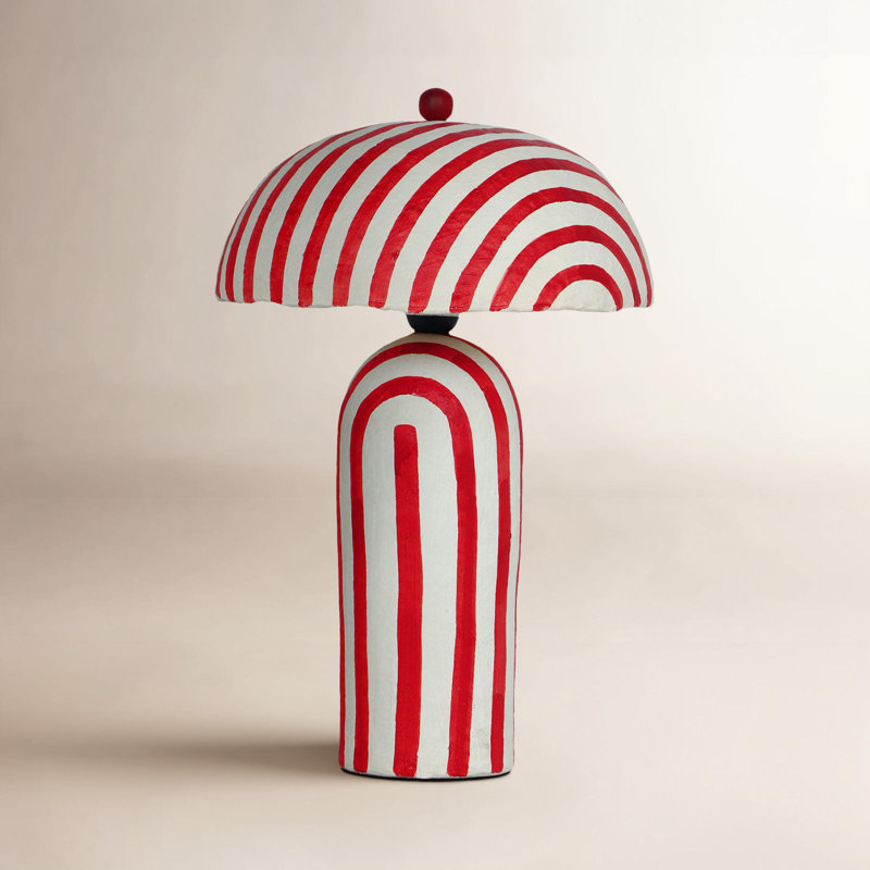 Jamia Papier Mache Table Lamp, Red/White, Red/White