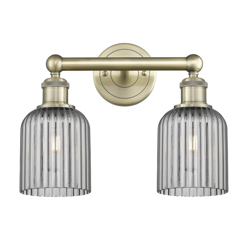 Edison Addeline 2 Light 14" Bath Vanity Light Shade, Antique Brass, Smoke Gray