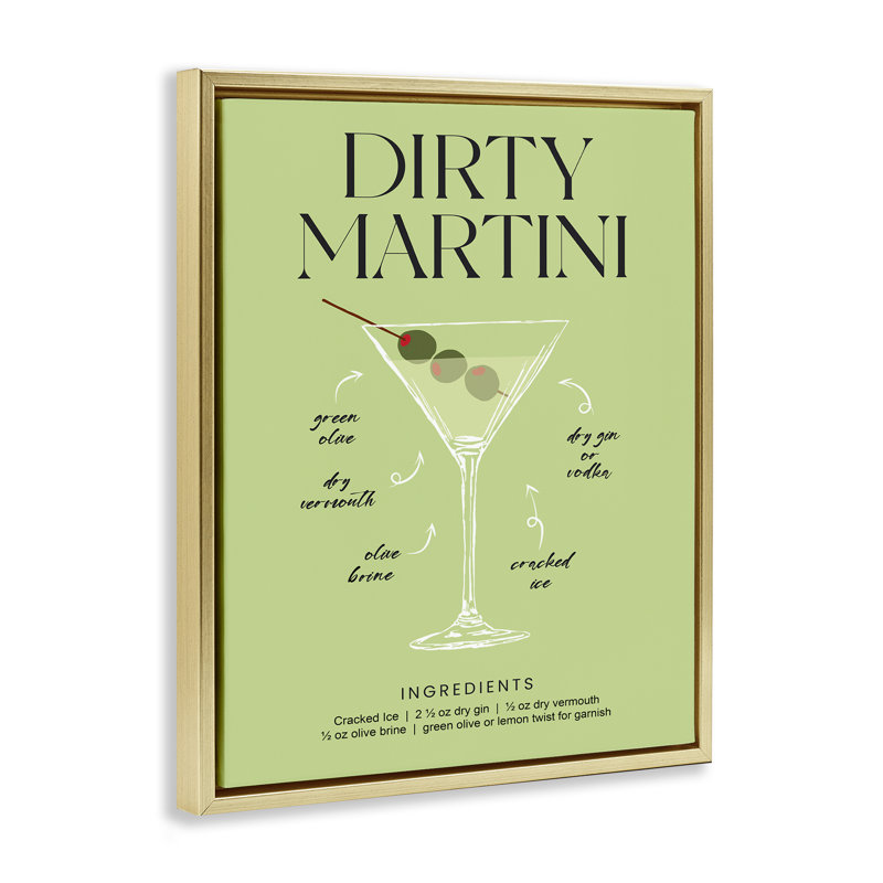 Cadre flottant vert Dirty Martini, H 21 po x l 17 po, Cadre flottant métallique doré