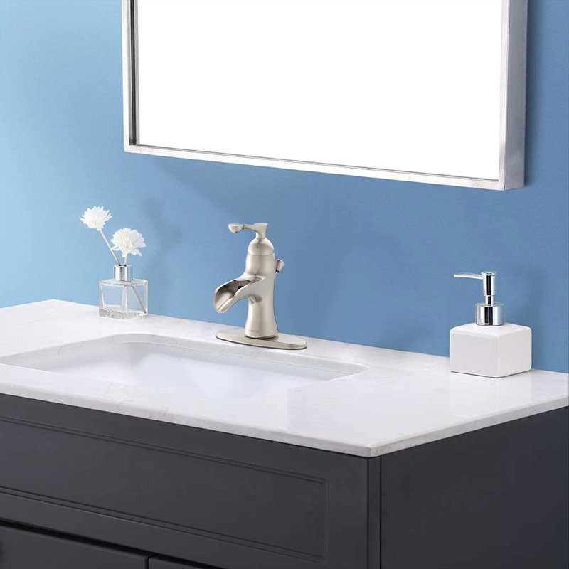 Single-handle Bathroom Faucet with Drain Assembly, Brushed Nickel