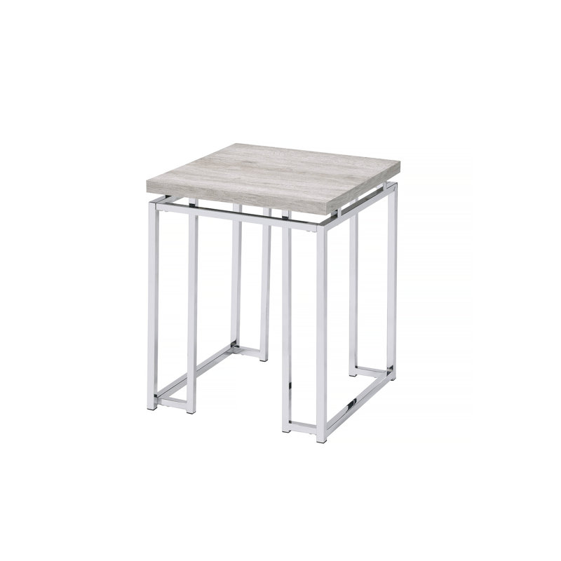 Table de bout en chêne naturel et finition chromée