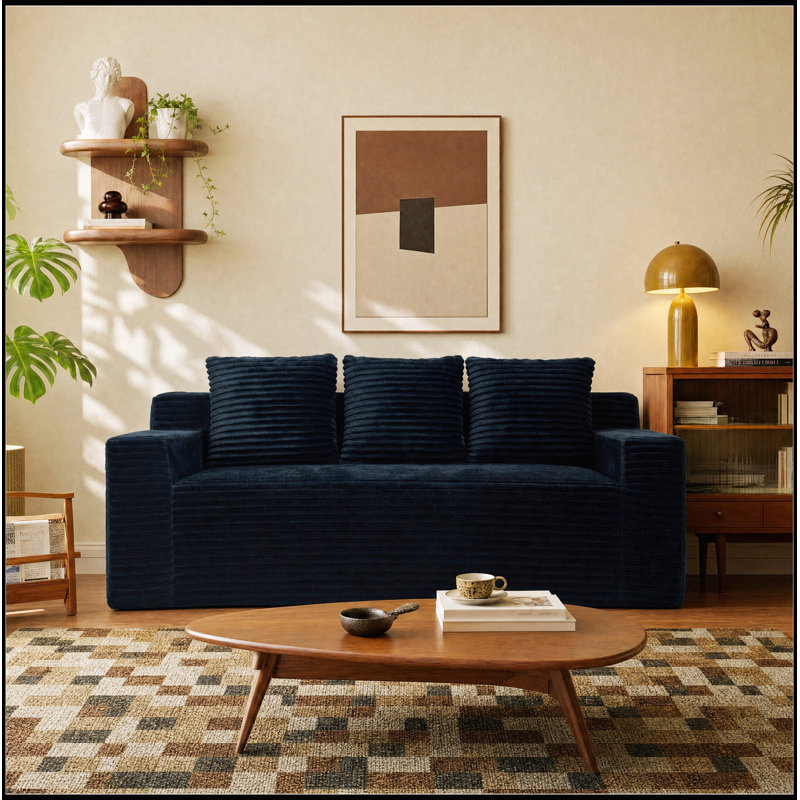 Canapé 3 places en velours côtelé de 183 cm (72,2 pouces), confort d'assise profond, aucun assemblage requis, parfait pour les salons et les chambres à coucher