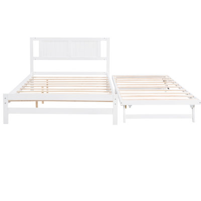 Lit plateforme blanc avec lit gigogne réglable, fabriqué en pin massif et conçu pour durer