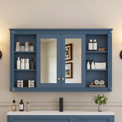 Armoire à miroir de salle de bain 47 po avec rangement, tablette réglable et tablettes ouvertes, armoire à pharmacie murale pour salle de bain, chambre à coucher, meuble-lavabo