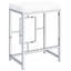 Table blanche à hauteur de comptoir à 4 comptoirs, design moderne pour la cuisine compacte, deux tables et tabourets, cadre flottant au fini métal argenté, esthétique de la salle à manger, éléments d'art rectangulaires