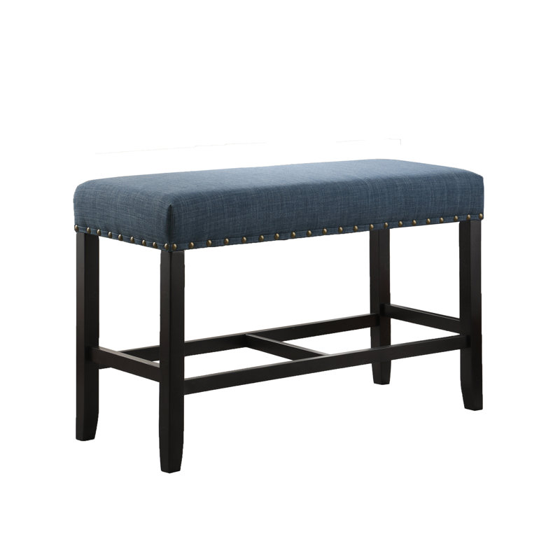 Fabric Counter Height Dining Bench with Nailhead Trim, Blue