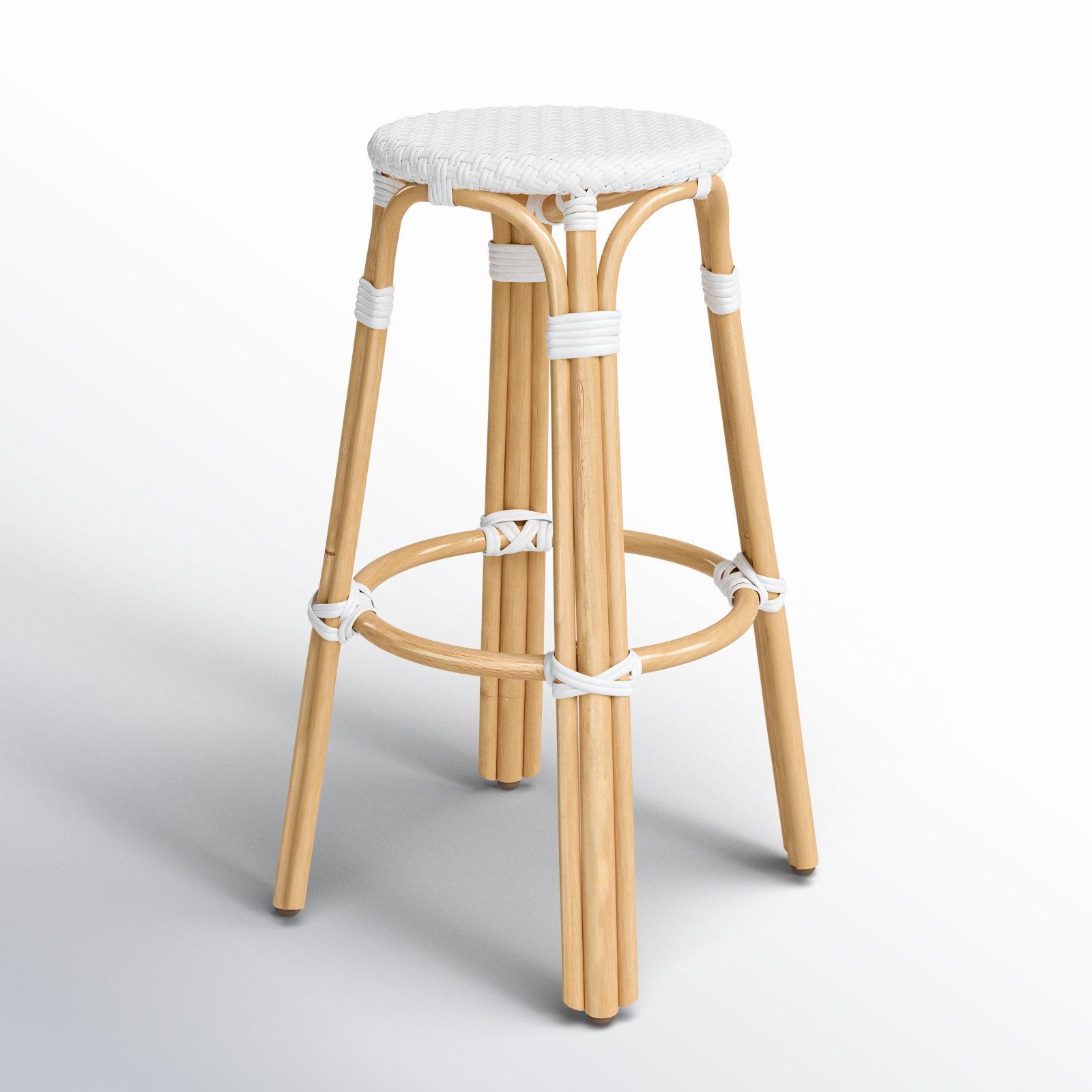 Alastair Bar & Counter Stool, Bar Stool (30" Seat Height), Glossy White/Natural Rattan Frame