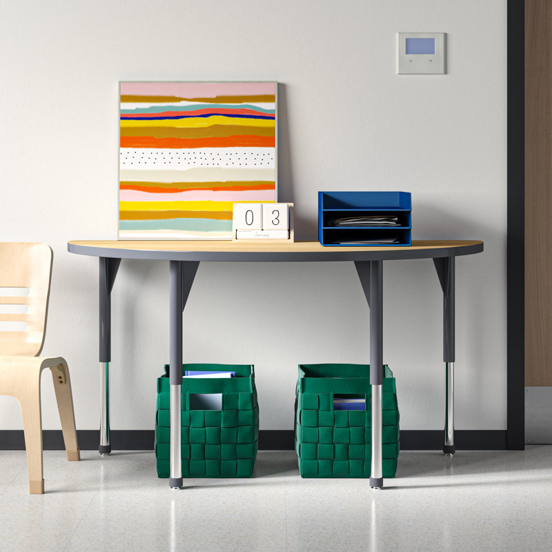Table de bout à hauteur ajustable demi-cercle Premier Series, H 42 po x l 30 po x L 60 po, Érable fusion, Gris