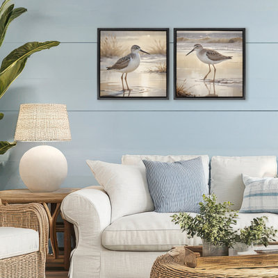 Ensemble de cadres flottants 2 pièces Sunlit Sandpipers Wading Shore, design par Susan Arnot