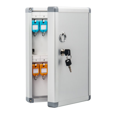 24-slot wall-mounted key box, key box with key, key holder with key hook and tag, 8.45 inches x 2.55 inches x 13 inches (silver key lock, 24 keys)