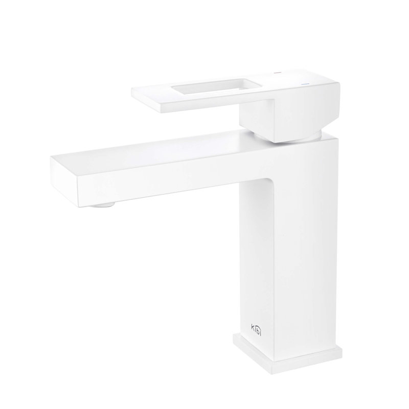 Cube Single-handle Bathroom Faucet, Drain Assembly Included, Matte White