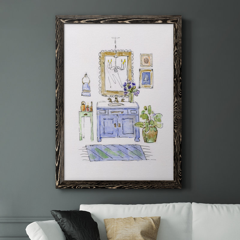 «Sketchy Bath II», peinture sur toile encadrée, Cadre noir, H 31,5 po x l 23,5 po x P 1,5 po
