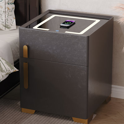 Modern Nightstand With Safe Box And Led Lights And Wireless Charge