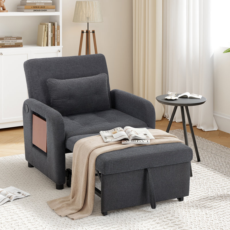 Fauteuil d'appoint moderne convertible 3-en-1 avec port USB et table d'appoint 33,86 po Modern, Gris foncé