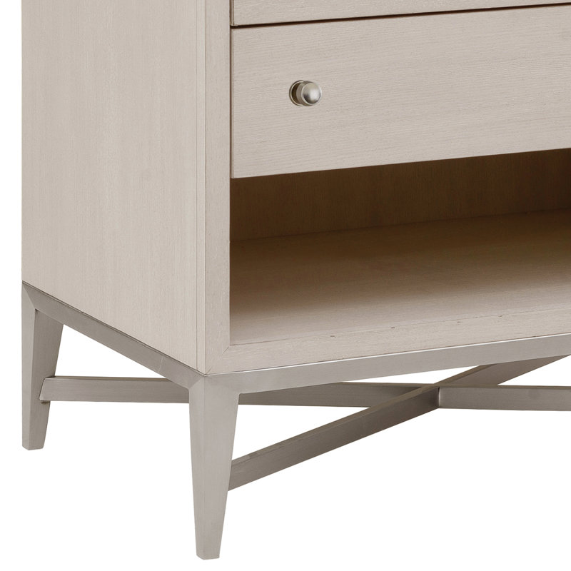 Beige and White 2-Drawer Nightstand with USB-C Port