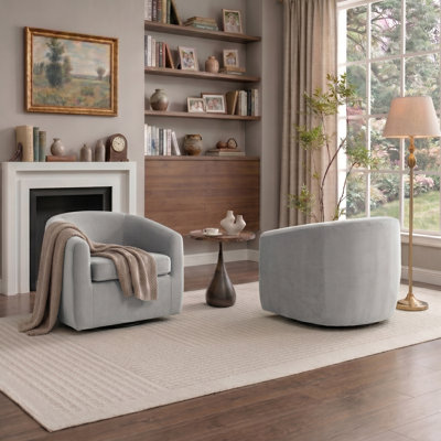 Richard  Upholstered Velvet Swivel Barrel Chair